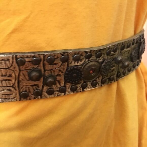 Vera Pelle Authentic Leather Metal Stone Croc Belt‎ main image 6